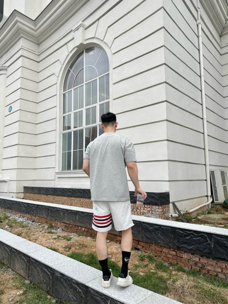 White Shorts with Red Navy Stripe Detail view