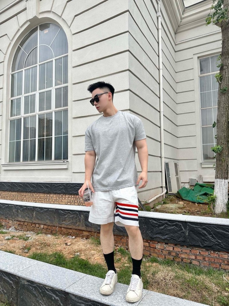 White Shorts with Red Navy Stripe Detail view