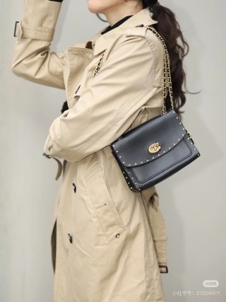 Coach Black Studded Leather Shoulder Bag view 4
