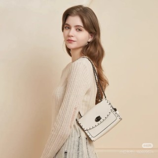 Coach Black Studded Leather Shoulder Bag view 5