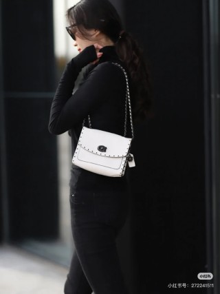 Coach Black Studded Leather Shoulder Bag view 6