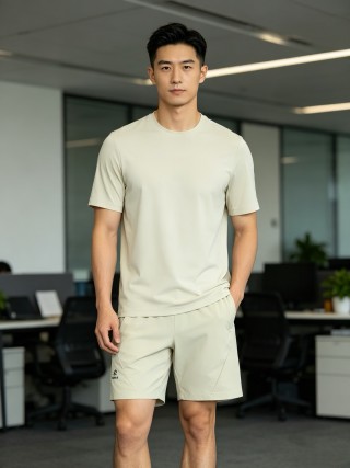 Cream Relaxed Fit Athletic Shorts view 2