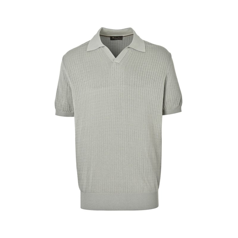 Cream Ribbed Knit Polo Short Sleeve T-Shirt view