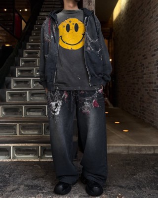 Smiley Face Graphic T-Shirt Charcoal Black