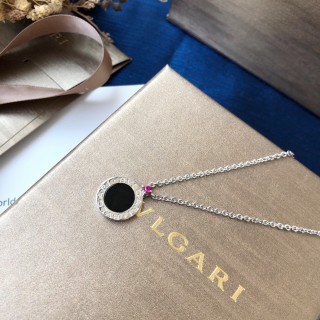 Bulgari Black Onyx Round Pendant Silver Necklace view 3
