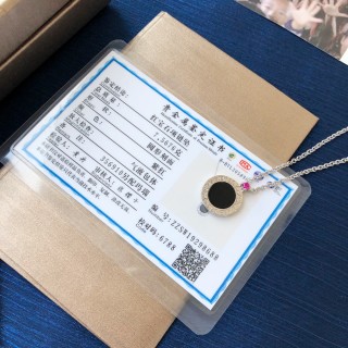 Bulgari Black Onyx Round Pendant Silver Necklace view 4