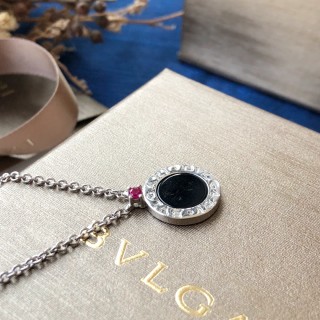 Bulgari Black Onyx Round Pendant Silver Necklace view 5