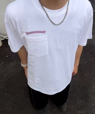 White Pocket T-Shirt with Chest Graphic Print