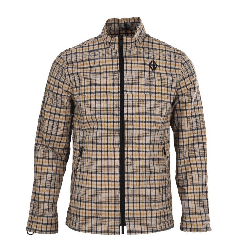 Cream & Navy Plaid Zip-Up Overshirt Jacket view
