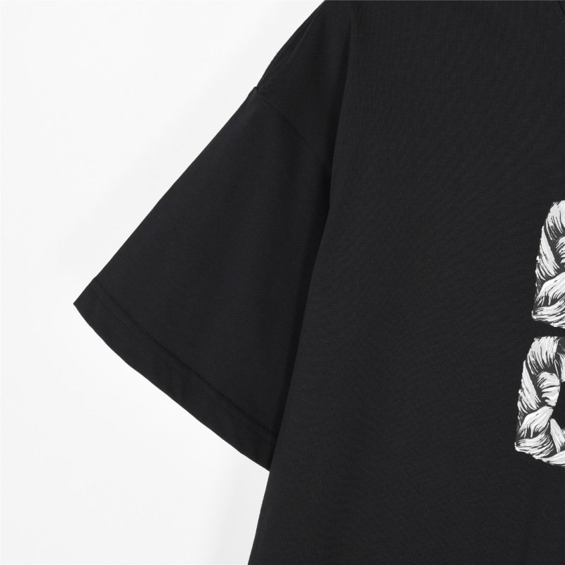 Black Graphic Print Short Sleeve T-Shirt with Floral Pattern view