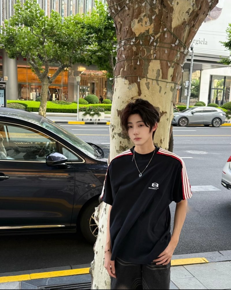 Balenciaga Navy Stripe Short Sleeve T-Shirt view