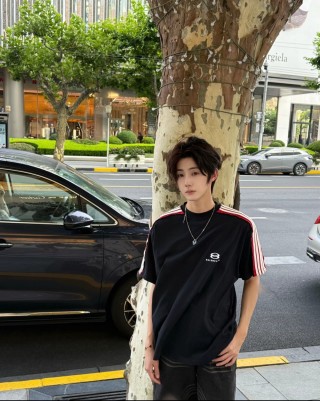 Balenciaga Navy Stripe Short Sleeve T-Shirt view 4