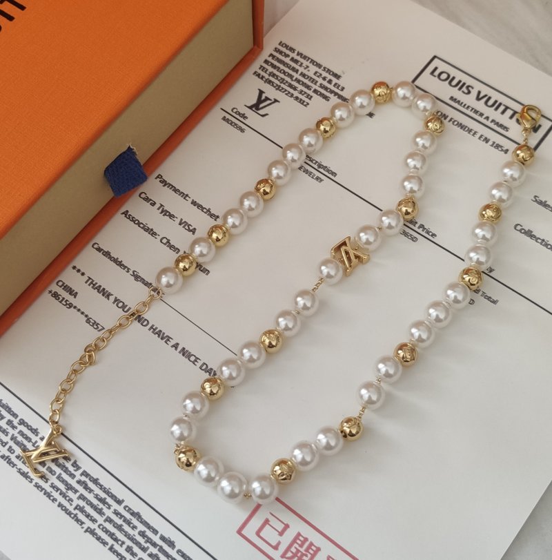 Louis Vuitton Monogram Pearls Gold & Pearl Necklace view