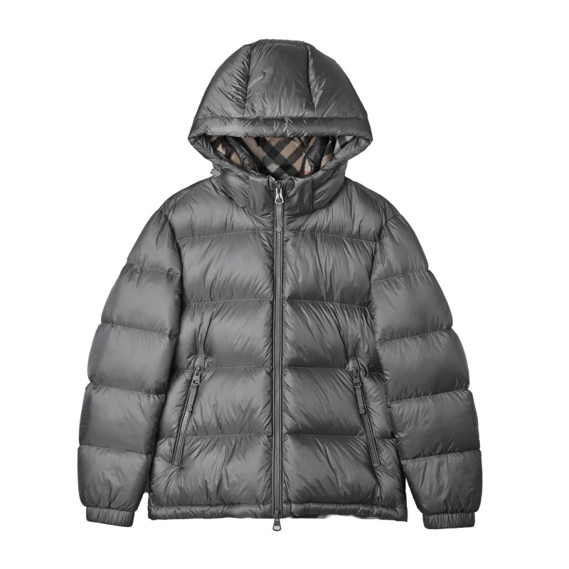 Grey Puffer Down Jacket with Hood view