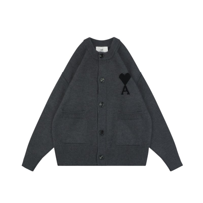 Grey Heart Knit Cardigan – Charcoal Button-Up Sweater view