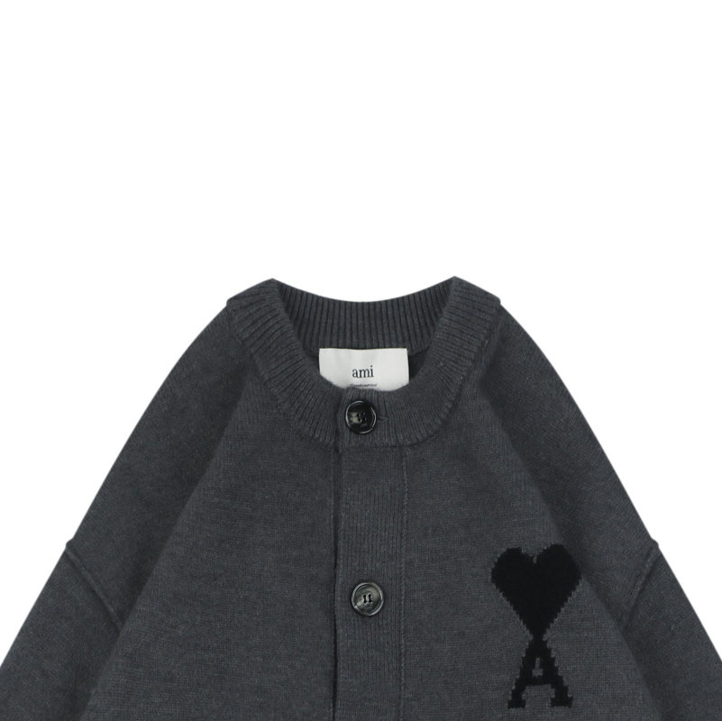 Grey Heart Knit Cardigan – Charcoal Button-Up Sweater view
