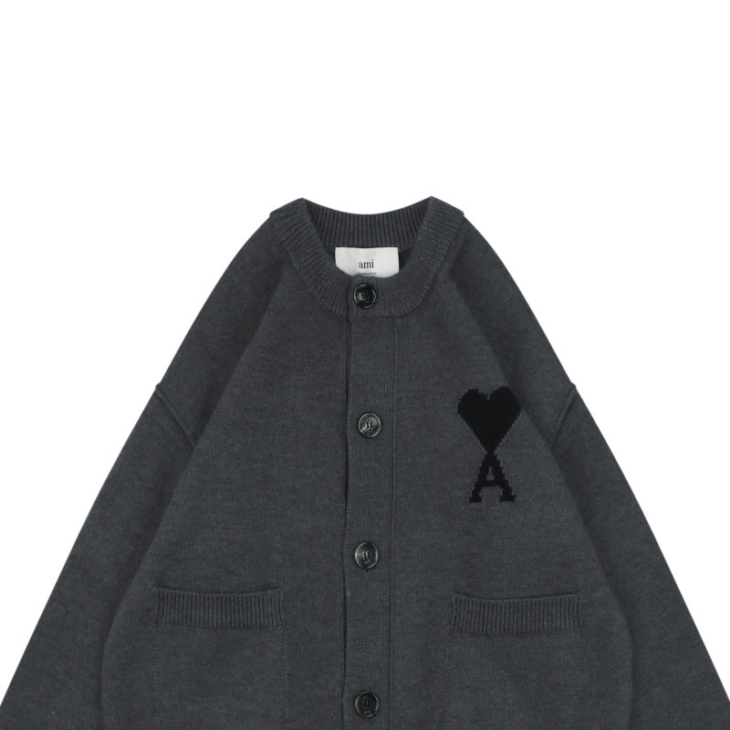 Grey Heart Knit Cardigan – Charcoal Button-Up Sweater view