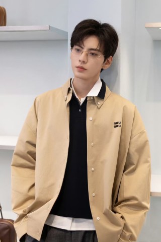 Miu Miu Beige Button-Up Overshirt Jacket