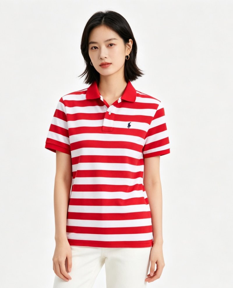 Polo Ralph Lauren Women's Red & White Striped Polo Shirt