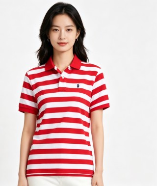 Polo Ralph Lauren Women's Red & White Striped Polo Shirt view 2