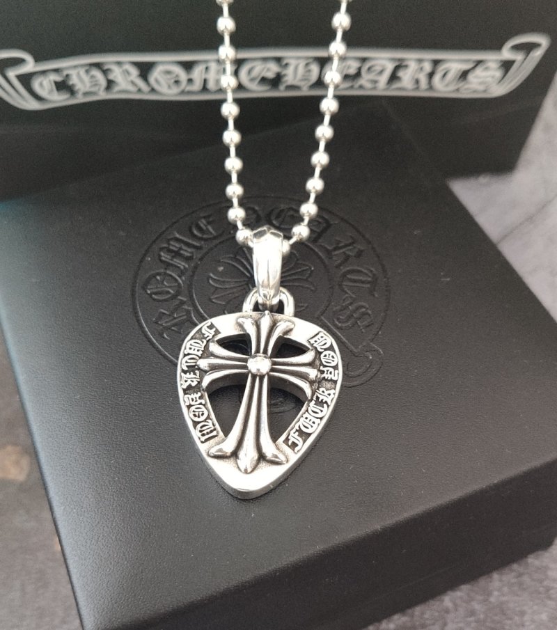 Chrome Hearts Cross Shield Sterling Silver Pendant Necklace