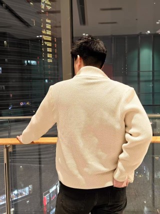 Cream Puffer Down Jacket with Ribbed Knit Sleeves view 4
