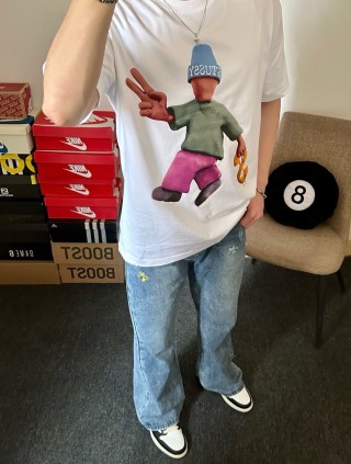 Stüssy White Graphic Cartoon T-Shirt view 6