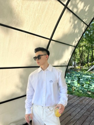 Prada White Long-Sleeve Button-Up Shirt