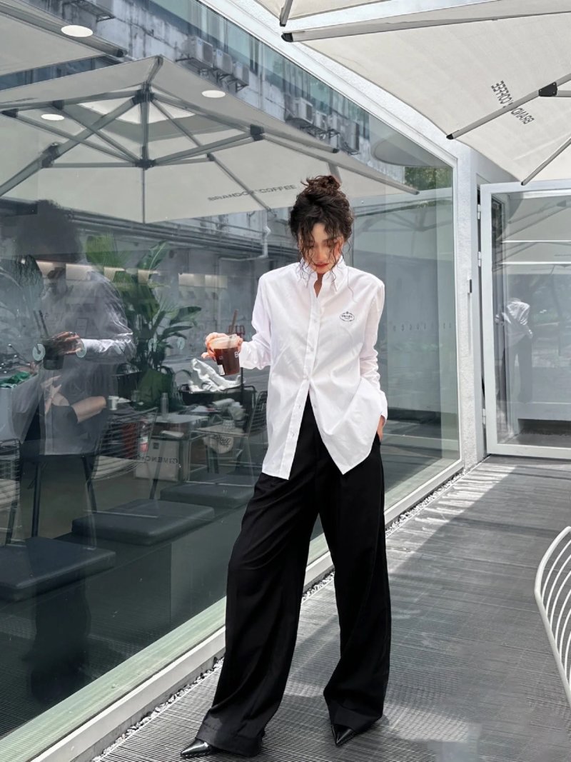 Prada White Long-Sleeve Button-Up Shirt view