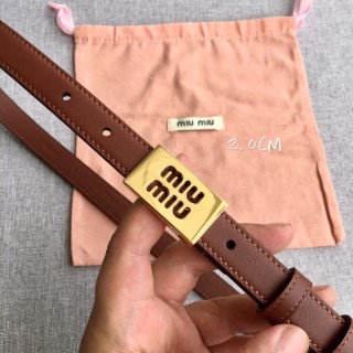 Miu Miu 2.0CM Brown Leather Belt with Gold Buckle view 2