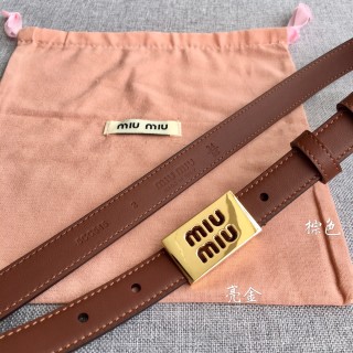 Miu Miu 2.0CM Brown Leather Belt with Gold Buckle view 3