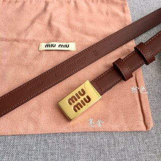 Miu Miu 2.0CM Brown Leather Belt with Gold Buckle view 4