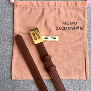 Miu Miu 2.0CM Brown Leather Belt with Gold Buckle view 5