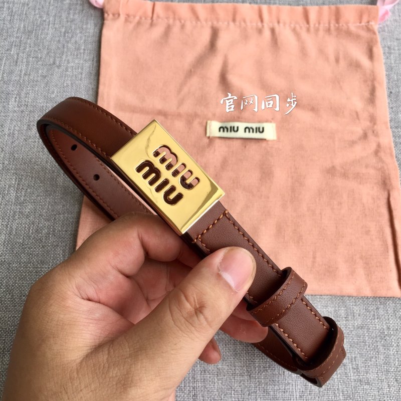 Miu Miu 2.0CM Brown Leather Belt with Gold Buckle view