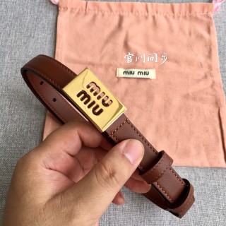 Miu Miu 2.0CM Brown Leather Belt with Gold Buckle view 6