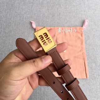 Miu Miu 2.0CM Brown Leather Belt with Gold Buckle view 7