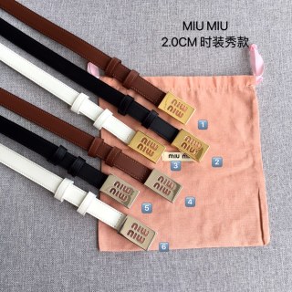 Miu Miu 2.0CM Brown Leather Belt with Gold Buckle view 8