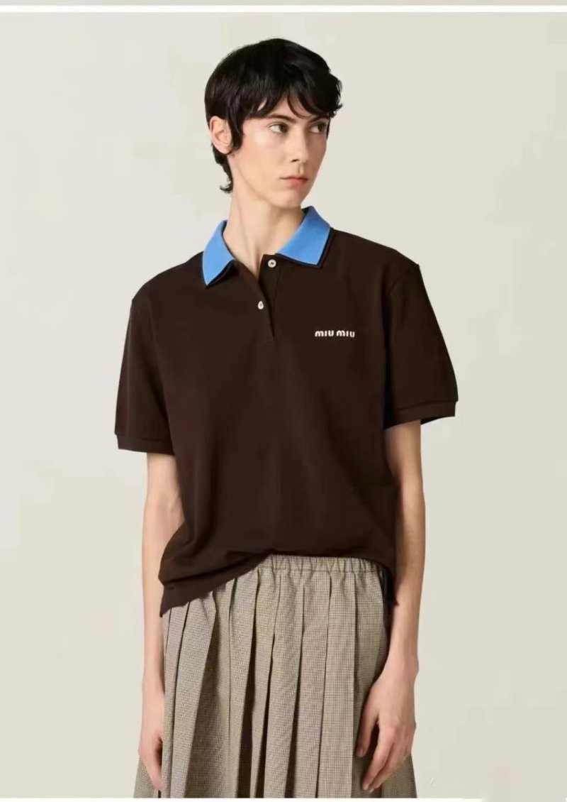 Miù Brown Polo Shirt with Blue Collar view