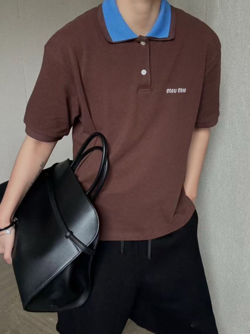 Miù Brown Polo Shirt with Blue Collar view