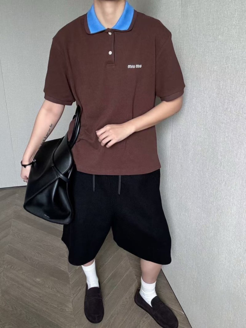 Miù Brown Polo Shirt with Blue Collar view