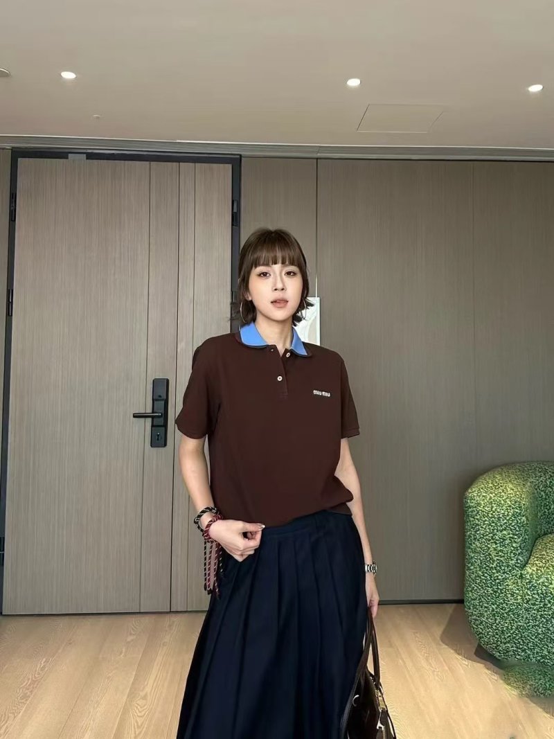 Miù Brown Polo Shirt with Blue Collar view