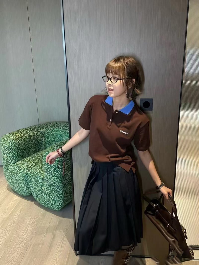 Miù Brown Polo Shirt with Blue Collar view