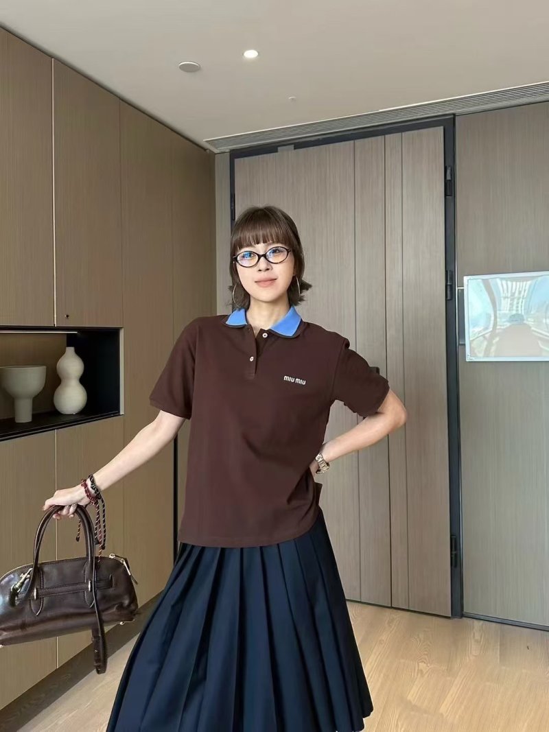 Miù Brown Polo Shirt with Blue Collar view
