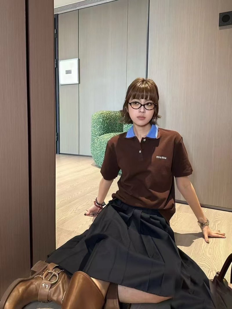 Miù Brown Polo Shirt with Blue Collar view