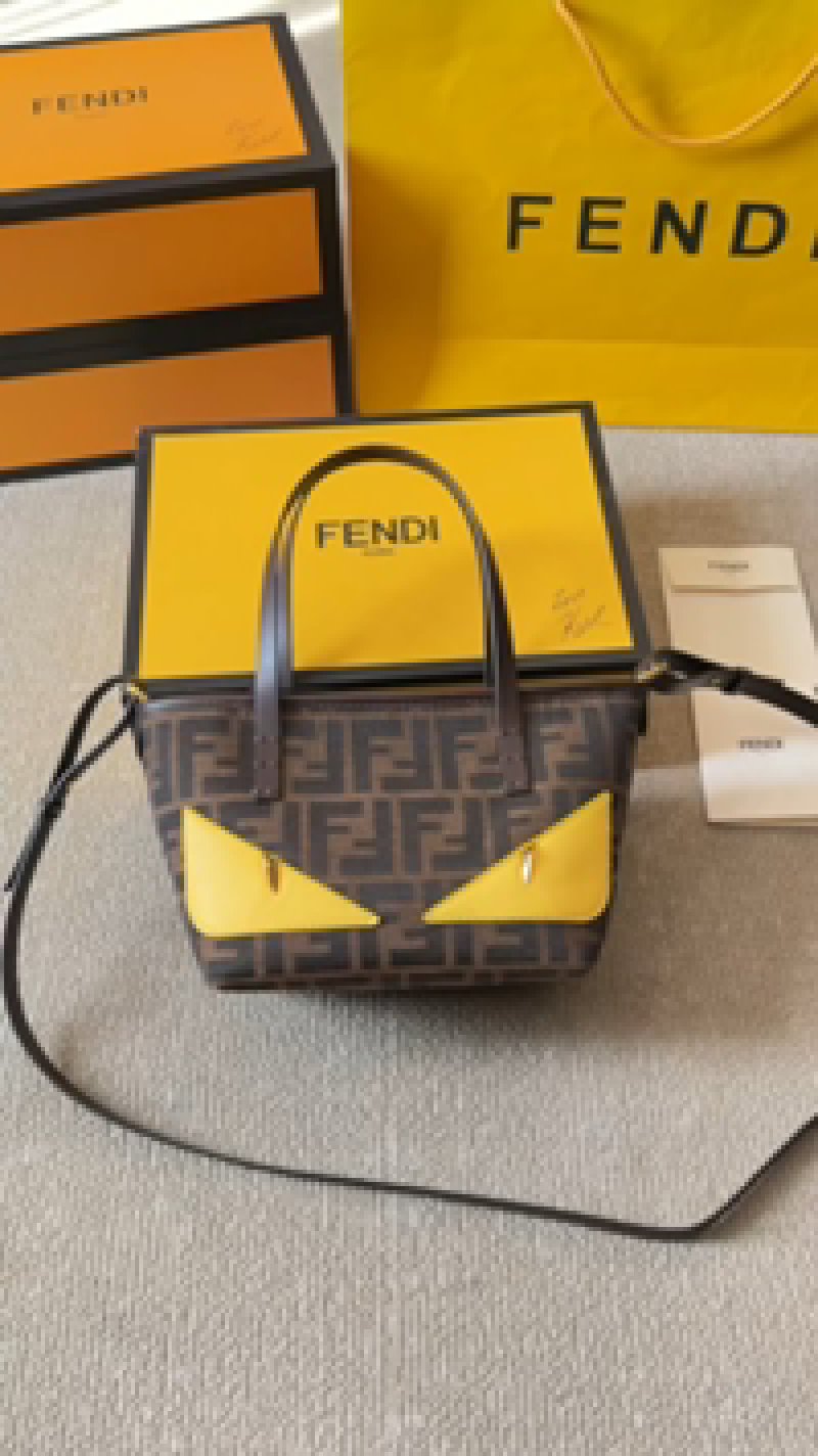 Fendi Peekaboo Yellow & Brown Monogram Tote Bag