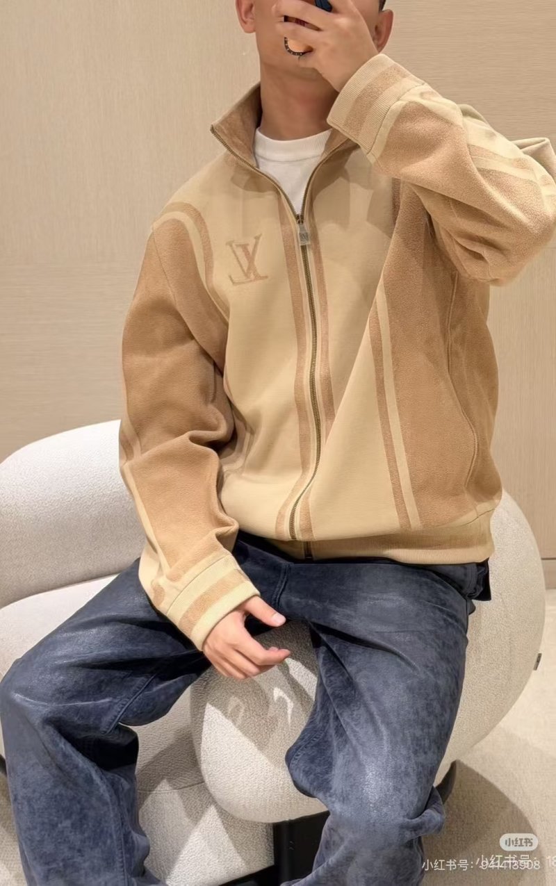 Louis Vuitton Monogram Cream Wool Bomber Jacket