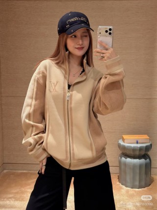 Louis Vuitton Monogram Cream Wool Bomber Jacket view 3