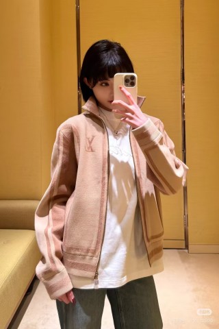 Louis Vuitton Monogram Cream Wool Bomber Jacket view 4