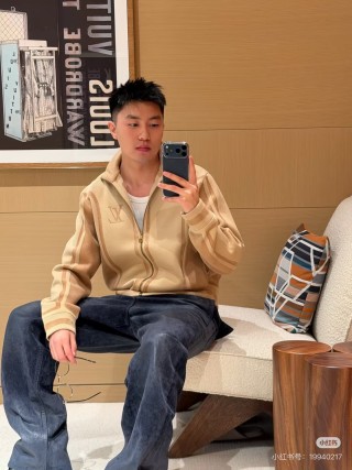 Louis Vuitton Monogram Cream Wool Bomber Jacket view 5