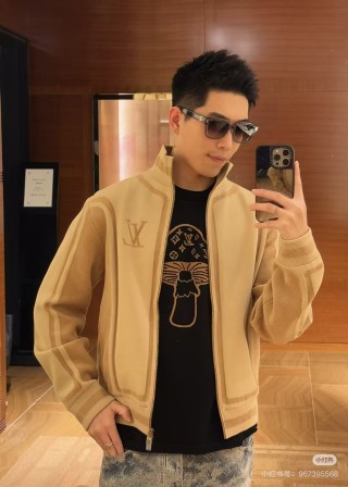 Louis Vuitton Monogram Cream Wool Bomber Jacket view 6